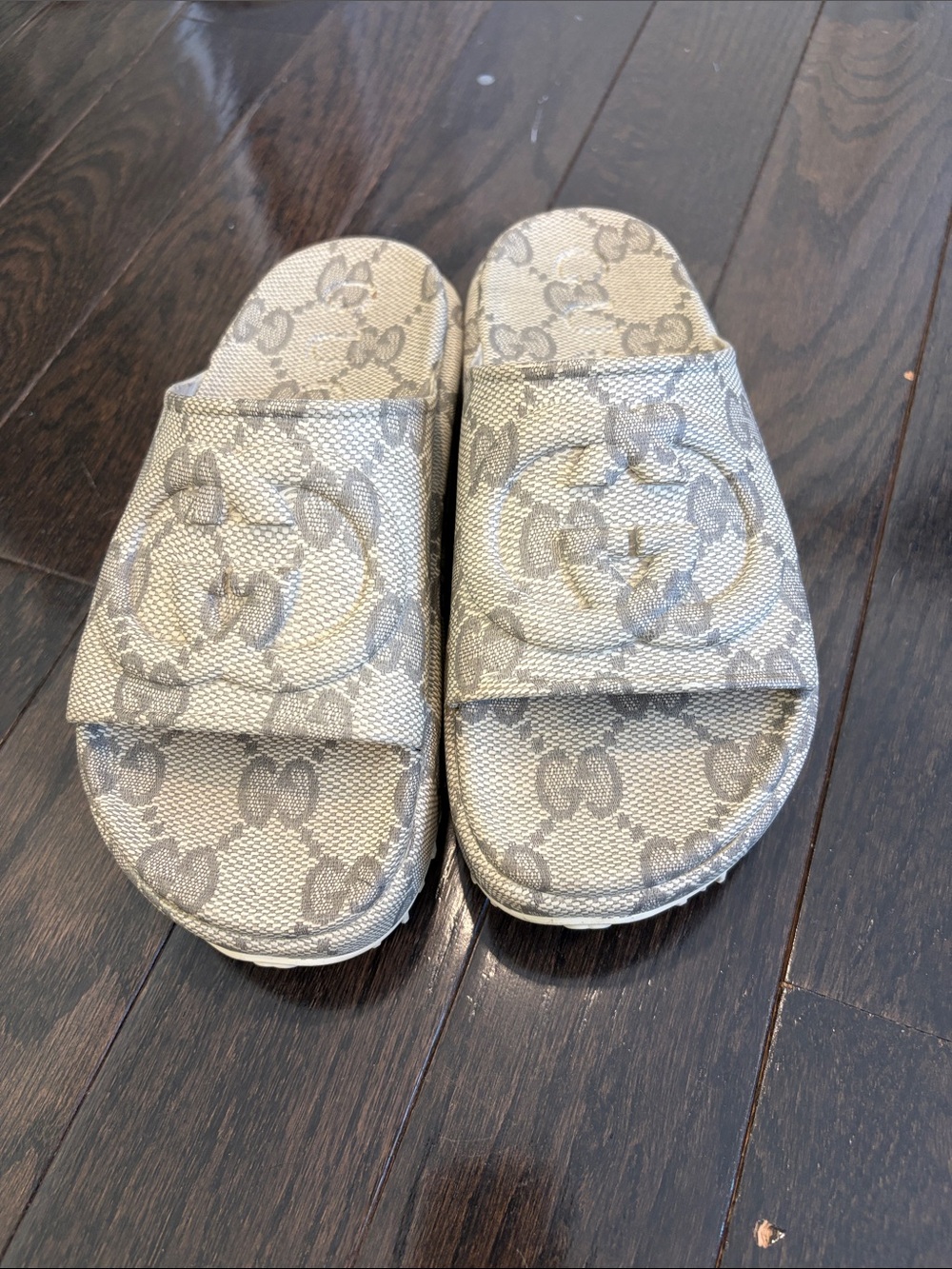 Gucci Beige GG Canvas Slide Sandals